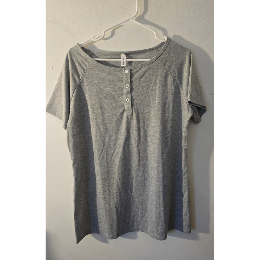 Leo Rosi Womens Heather Gray Henley Short Sleeve Raglan Top Size Large NWT